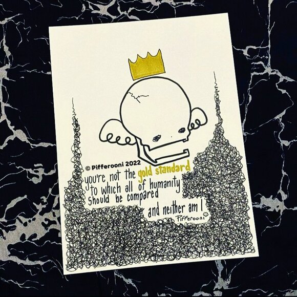 Original GOLD STANDARD crazy cute skull poetry poster drawing - Picture 1 of 1